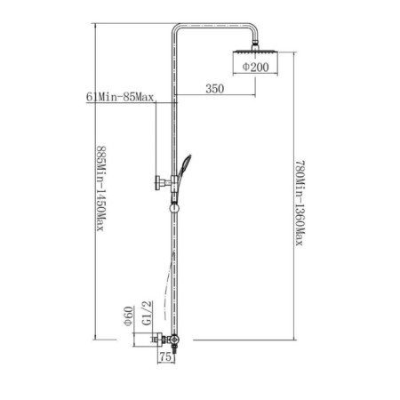 Shower system Fashun A52427, thermostat, tropical shower, shower, satin-6