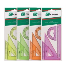 The geometric set is large: the ruler 30 cm, the triangle is 12 cm 45*, the triangle is 18 cm 30*, the transporter is 10 cm 180*. Neon Cristal, mix
