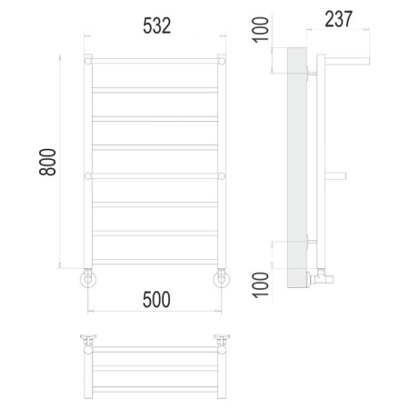 Terminus heated towel rail "Ancona" P8, 500x800 mm, lower connection, chrome-3