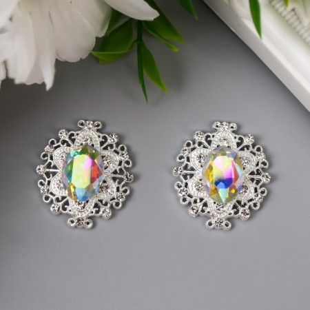 Decor for creativity Metal "Medallion Patal" pearl crystal set 2 pcs 2.6x2.4 cm 107141