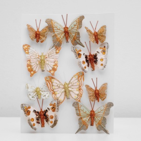 A butterfly for decor and floristry, on a clothespin, plastic, mix, 1 pc., 5 cm and 8 cm