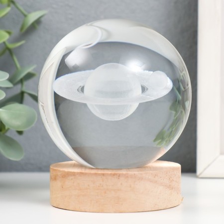 Souvenir glass backlight "Solar system" d = 8 cm stand wood, usb 8x8x9.5 cm-2