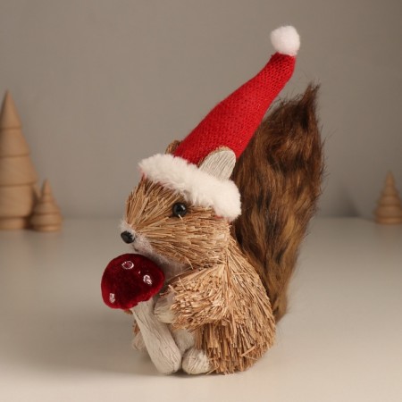 Decor "Squirrel with a mushroom in the New Year's cap" 8x18x17 cm-3