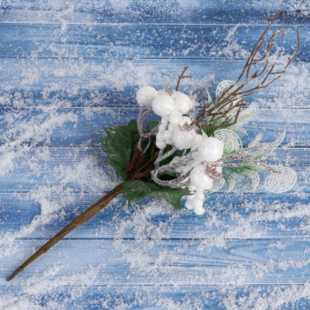 Decor "Winter charm" leaves white berries 22 cm-1