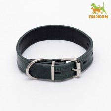 Collar leather two-layer 3 cm, Osh 35-47 cm, emerald