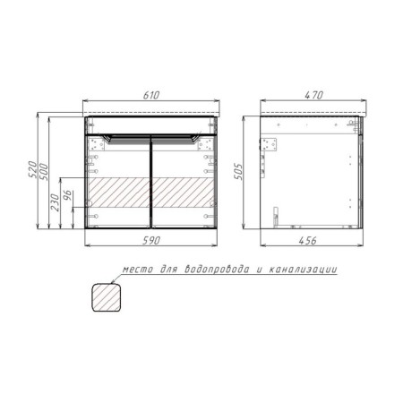Optima domino cabinet under the QUADRO 60 sink, suspended, without boxes, left/right-1