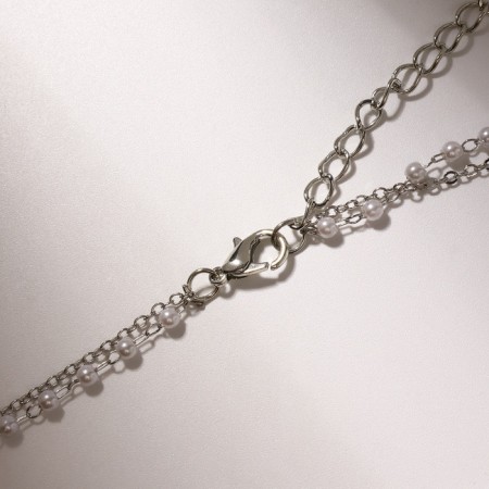 Pearl pearl “chain” Olympia, heart, white color in silver, 40 cm-2