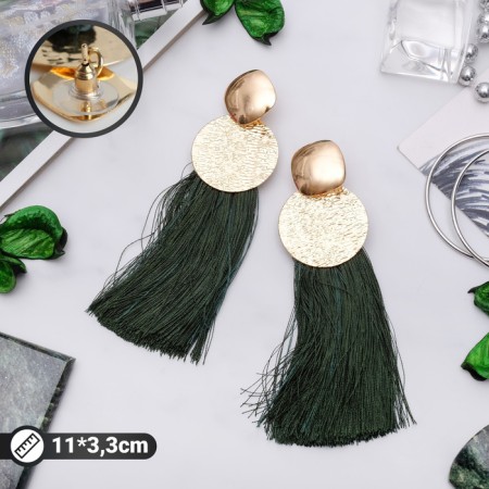 Earrings Assorted Hindi's Brushes, green color in gold, l brush 8 cm