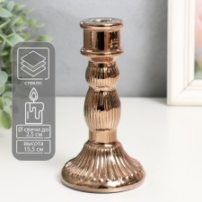 Подсвечник стекло на 1 свечу "Колонна с шарами" позолота 15,5х8,5х8,5 см   9616765