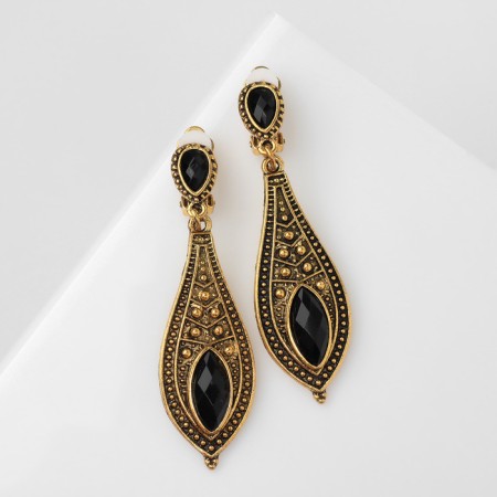 Clips "drop" wavy, black color in black gold-1