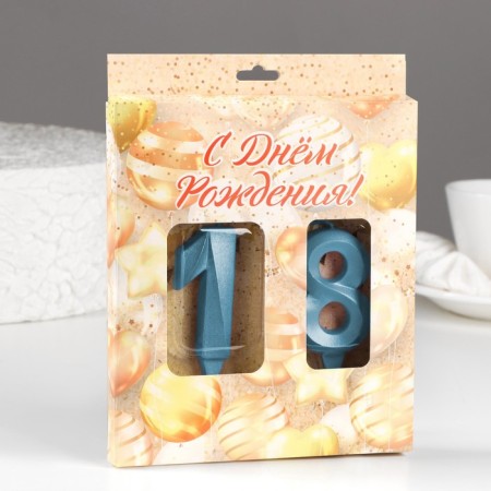 Candle in the cake jubilee "line" (set 2 in 1), number 18/81, blue metallic, 6.5 cm-1