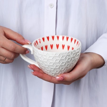 Ceramic mug "hearts", 290 ml, white color-6