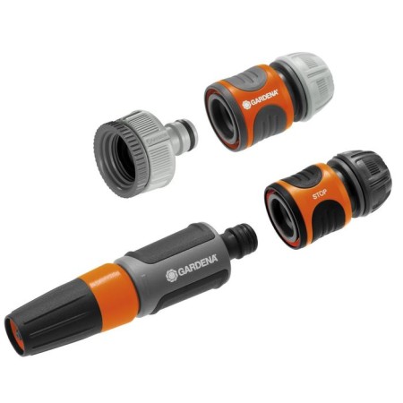 Set: adjustable nozzle, connector 1/2 "(12 mm), connector with aquastop 1/2" (12 mm), adapter, plastic