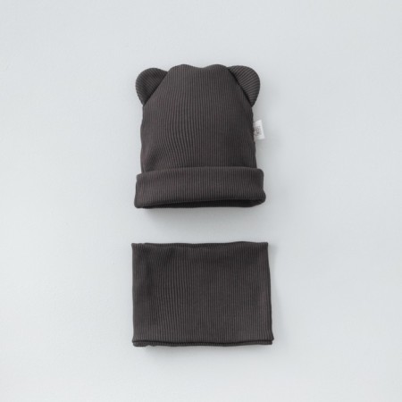 Kinderlitto Piccolino Kinderlitto kit, 2 items: hat, snood, age 3-6 months, color graphite-1