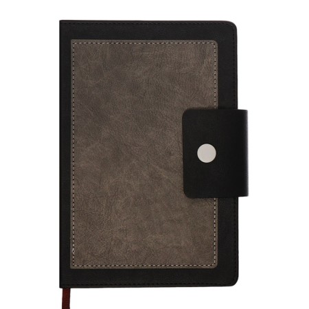 The diary is notathered, A5, 140l, cage, region, on the button, black/gray