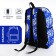 A backpack with a zipper, the color is blue