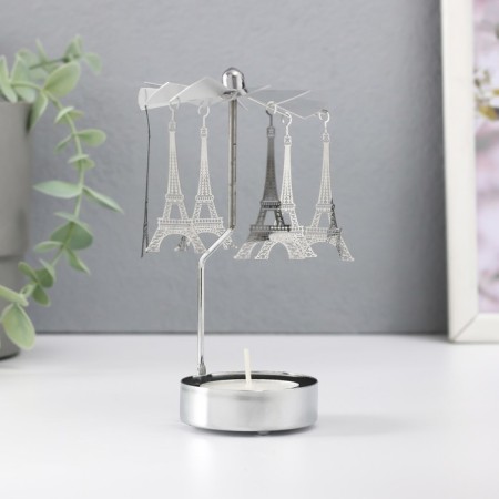 Summary Metal for 1 candle "Carousel. Paris" d = 5 cm silver 7.5x7.5x13 cm-1