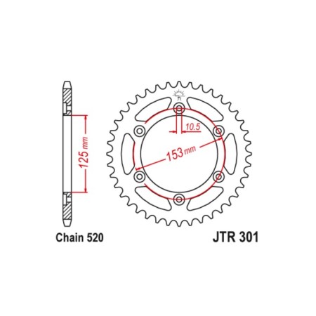 General star JT SPROCKETS JTR301-40, chain 520, 40 teeth