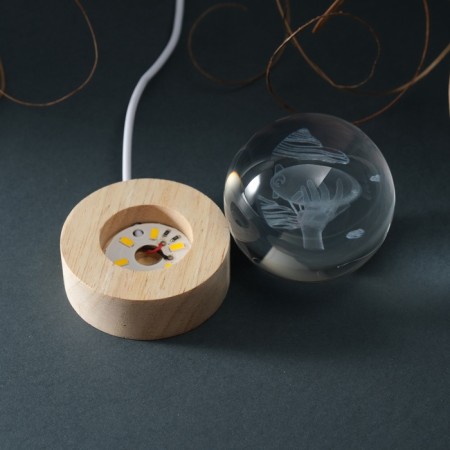 Souvenir Glass backlight "Ball. Airship" D = 6 cm stand wood, usb-9