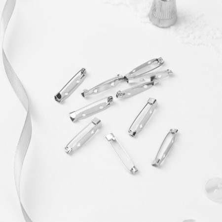 The base for brooches, 2 holes, 30 mm, 10 pcs, silver color-1