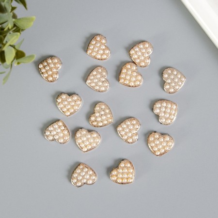 Decor for creativity plastic "Golden Heart in Pearls" set of 15 pcs 1.7x1.5 cm-2