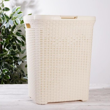 Babel basket with a lid, 60 l, 34 × 44 × 56 cm, ivory color-6