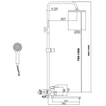 The shower system FMARK FS8345-35, tropical shower, shower set, mixer, satin-1