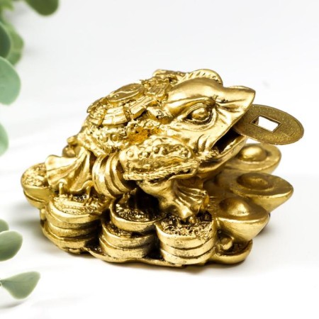 NECSK Polystone Bronze "Cash toad Yin-Yang with gold ingots" 4.8x6.5x8.5 cm-1