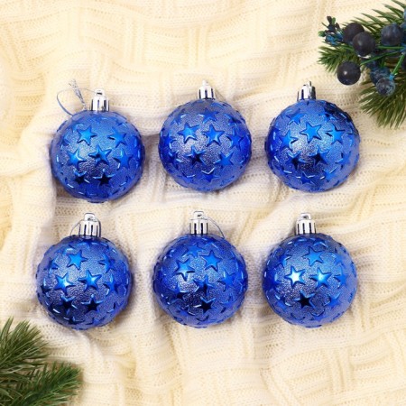 Set of balls plastic D-6 cm, 6 pcs "Star Night" blue
