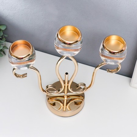 Metal candlestick, acrylic on 3 candles "jardin" gold 30x12x31 cm-2