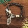 Bracelet leather “leaf” carved, 2 threads, white-brown color, d = 5 cm