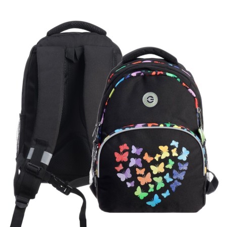 School backpack, 40 x 27 x 20 cm, Grizzly, ergonomic back, laptop department, black