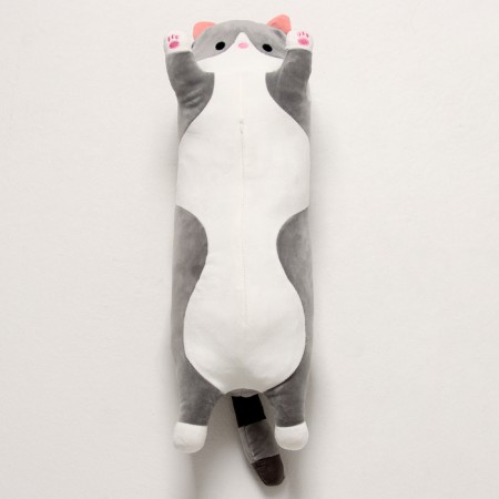 Soft toy "cat" with a blanket, 65 cm, gray color-1