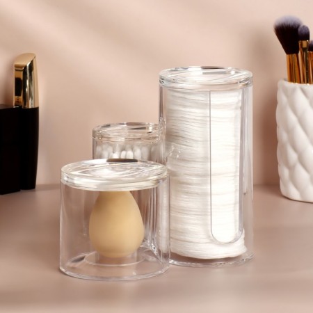 Organizer for cotton sticks and disks, with a lid, 3 sections, 14 × 14 × 13 cm, the color is transparent-2