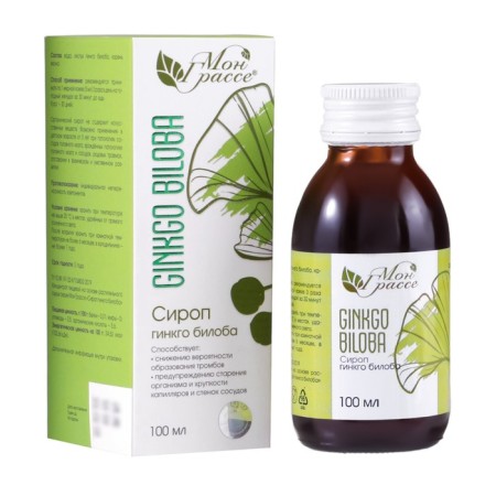 Ginkgo biloba syrup, reducing the likelihood of blood clots, 100 ml + measured spoon