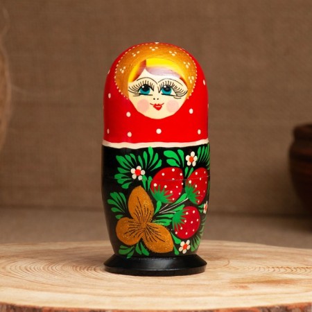 Matryoshka "Strawberry", red scarf, 3 puppet, 10-12 cm-2