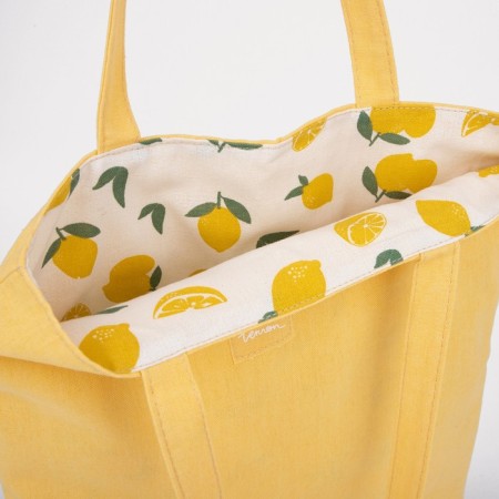 The shop bag is bilateral, without fastening, outer pocket, yellow color-3