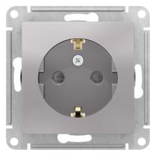 Розетка SE ATLASDESIGN, 16 А, со шторками, с з/к, механизм, цвет алюминий
