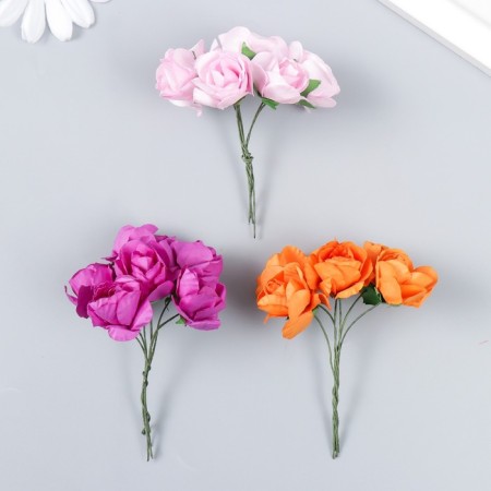 Decor for creativity "Tea roses" (set-bouquet 6 flowers) 9.5 cm d = 3 cm mix
