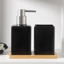 A set of accessories for the bathroom Savanna Square, 3 items (soap dispenser, glass, stand), black color