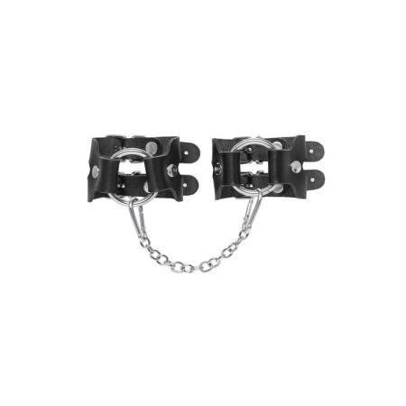 Pecado BDSM bracelets, two straps, genuine leather, black-1