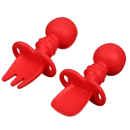 Set of children's cutlery, fork, spoon, red color-5