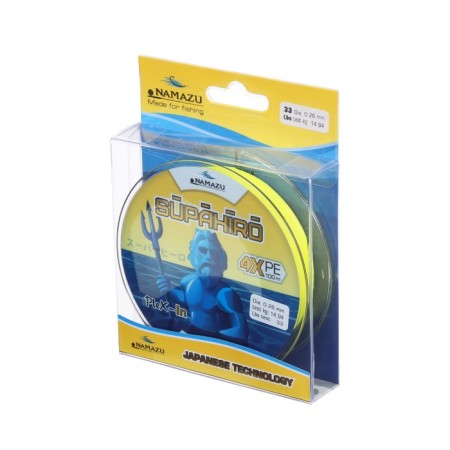 Namazu Supahiro 4x -wicker cord 4x, diameter 0.26 mm, test 14.94 kg, 100 m, yellow-1