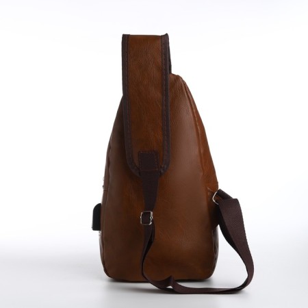 Male sling bag made of artificial leather, with USB, brown color-2