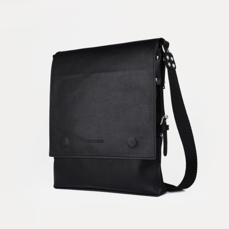 Male bag over the shoulder, Textura, artificial leather, black color
