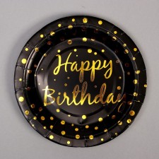 Paper plate “Happy Birthday”, D = 18 cm, set 6 pcs., Black color