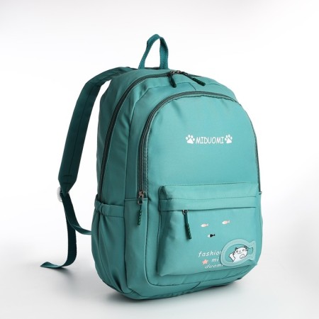 School backpack from textiles 2 of the lightning department, 3 pockets, green color-2