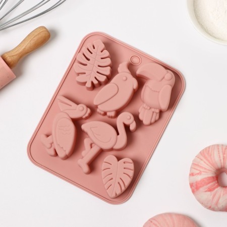 Baking shape “Tropics”, silicone, 18 × 14 × 2.5 cm, pink color.-1