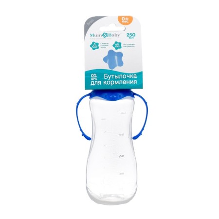 A bottle for feeding, a classic throat, with handles, 250 ml., From 3 months., Blue color-4