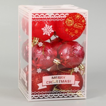 Set of balls plastic D-6 cm, 12 pcs "Melody" pattern, red-1